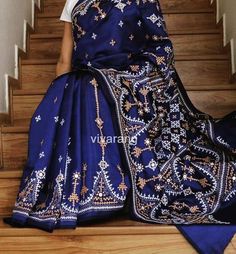 Sadu Bharat, Kantha Work Sarees, Faux Mirror, Crochet Baby Hat Patterns, Wedding Saree Blouse Designs