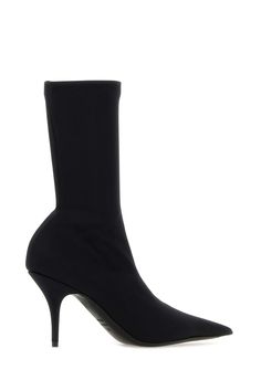 Upper: 78% Polyamide, 22% Elastane Sole: 100% Leather Ankle-high Heels With Leather Sole For Winter, Chic Ankle-high Boots With Contrasting Heel, Fitted Mid-calf Boots With High Ankle And Leather Sole, Chic Heels With Contrasting Heel Counter And High Ankle, Chic Heels With Contrasting Heel Counter, Chic High Ankle Heels With Contrasting Heel Counter, Winter Boots With Padded Ankle, Ankle-high Winter Boots With Branded Heel Counter, High Ankle Winter Boots With Branded Heel