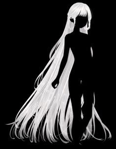 the silhouette of a woman with long white hair