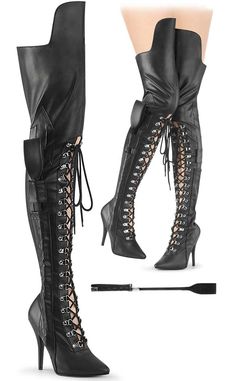 SEDUCE-3082 Black Matte Dominatrix Thigh High Boots-Pleaser-Tragic Beautiful Whip Holder, Stretch Thigh High Boots, Platform Shoes Boots, Alternative Shoes, Single Sole Heels, High Heel Stiefel, Leather Thigh High Boots, Punk Boots, Thigh Boots