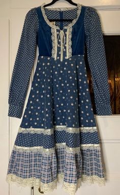 Rare Blue Calico Gunne Sax Jessica McClintock Vintage Dress | eBay Gunne Sack Dress, Vintage Southern Outfits, Square Dancing Dresses, Blue Gunne Sax Dress, Gunne Sax Dress 80s, Gunne Sax Dress Pattern, Vintage Witch Costume, Gunne Sax Pattern, Intentional Wardrobe