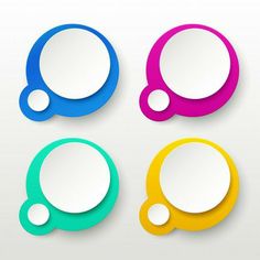 four different colored speech bubbles on a white background