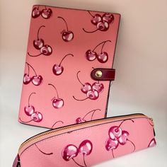 Product Details Printed Coated Canvas And Smooth Leather Snap Closure 6 3/4" (L) X 8 1/2" (H) Style No. Cr424 Printed Coated Canvas And Smooth Leather Zip Closure, Fabric Lining 8" (L) X 2" (H) X 2" (W) Style No. Cr427 Cute Pink Pencil Case With Zipper Closure, Cherry Accessories, Coach Notebook, Coach Cherry Wallet, Pink Pencil Case With Zipper Pocket, Pink Kawaii Pencil Case With Zipper Closure, Coach Office, Pink Pencil-shaped Pencil Case With Zipper, 34th Birthday