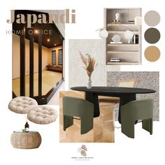 an interior design board with furniture and accessories