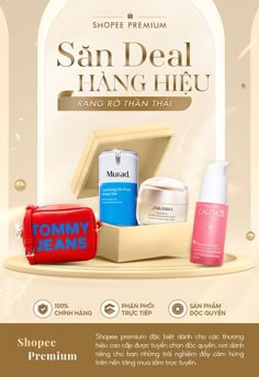 an advertisement for skin care products with the words san deal hang heu on it