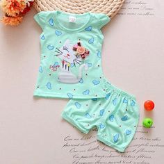 Happy Kitty, Suit Clothes, Newborn Girls, Summer Outfits Kids, Cat T Shirt, Girls Clothing Sets, Clothing Sets, Cat T