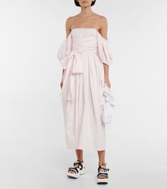 Joel Cotton Poplin Midi Dress in Pink - Cecilie Bahnsen | Mytheresa Cecilie Bahnsen, Pink Midi Dress, Cotton Poplin, Puff Sleeve, Strapless Dress, Dress Shop, Color Design, Off Shoulder, Loose Fitting