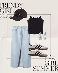 Trendy summer outfit idea #summer #denimskirt #adidas #sambas #LTKunder50 #LTKunder100 Adidas Sambas, Girls Summer Tops, Trendy Girl, Girl M, Denim Skirt Women, Trendy Summer Outfits