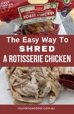 The easy way to shred a rotisserie chicken - zip lock bag kitchen hack by Mum Knows Best. How To Shred A Rotisserie Chicken, How To Shred Rotisserie Chicken, Rotisserie Chicken Uses, Broasted Chicken, Chicken Breast Seasoning, Zip Lock Bag, High Protein Low Carb, Meat Chickens, Roast Chicken