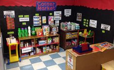 the corner market is filled with children's toys and crafts, including crayons