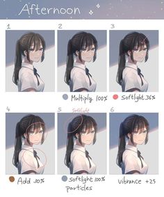 an anime character's hair is shown in four different positions, including the head and shoulders