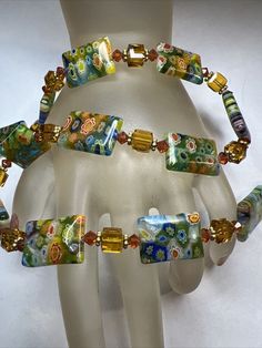 New! Vintage Venetian Millefiori Glass  Beads Gold Filled GF Necklace was just added to eBay. Check it out! #eBay #eBaySeller Colorful Glass Beaded Jewelry, Unique Faceted Glass Beads Jewelry, Yellow Glass Beaded Chain Jewelry, Handmade Elegant Glass Beaded Bracelets, Yellow Round Glass Bead Jewelry, Multicolor Glass Bracelet Jewelry, Elegant Handmade Glass Beaded Bracelets, Multicolor Murano Glass Bohemian Jewelry, Oval Glass Beaded Jewelry