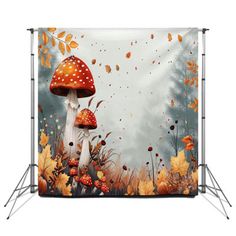 an image of a mushroom and leaves backdrop