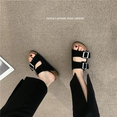 Buckled Faux Suede Sandalsmeasurement is cm.Product Information Material: Faux Suede, PU, Rubber Color: One Size Smaller - Black Summer Belt, Shoe For Women, Womens Slides Sandals, Outer Women, Women Slippers, Slides Sandals, Casual Slippers, Summer Black, Womens Slides