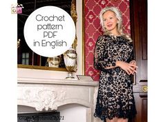 a woman standing in front of a fireplace with the caption crochet pattern pdf in english