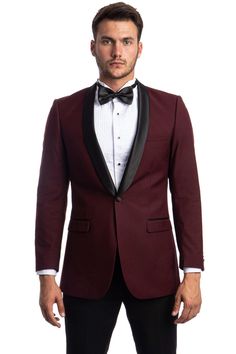 This one button tuxedo dinner jacket feature a black satin shawl lapel, side vents, and a modern fit. Herringbone Overcoat, Red Overcoat, Black And Red Suit, Olive Green Suit, Khaki Suits, Black Pinstripe Suit, Grey Pinstripe Suit, Homecoming Suits, Sharkskin Suit