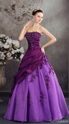 Classic beaded lace purple wedding dress in ballgown style. Custom from 30+ colors and any sizes by GemGrace's affordable solution, pro since 2009. Purple Wedding Dress, Purple Style, 파티 드레스, Cute Wedding Dress, Fall Wedding Dresses, Wedding Lingerie, Colored Wedding Dresses, Ball Gown Dresses, Dress Formal