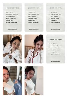 four pictures of women in white shirts and one has her hand on her shoulder, the other is holding a cell phone