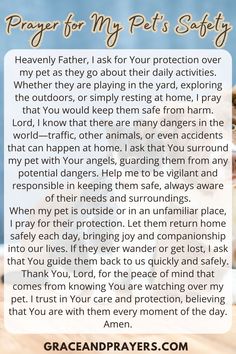 a prayer for my pet's safety with an image of a dog in the background