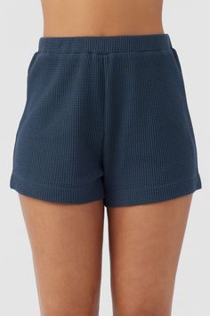 Essential waffle knit shorts that have a relaxed, comfortable fit and solid color wash. O'Neill Women's waffle knit short 2.75" In length 12.25" Rise length Elastic waist 100% Cotton waffle knit | O'Neill Women's Tour Waffle Knit Shorts in Slate, Size Large Casual Cotton Shorts With Ribbed Details, Knit Short, Spring Outfits Women, Lounge Shorts, Womens Loungewear, Knit Shorts, Bottom Clothes, Color Khaki, Waffle Knit