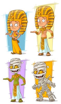 an egyptian cartoon character with different facial expressions