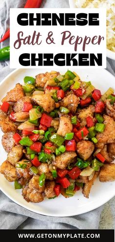 chinese salt and pepper chicken on a white plate