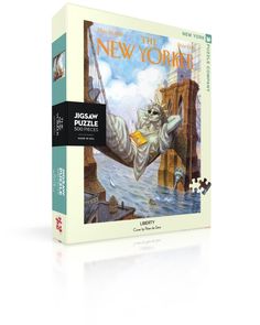 the new york jigsaw puzzle box is shown with an image of a man floating in