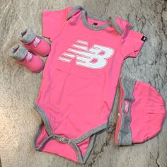 New Balance Outfit 3 Piece Pink Nwot 6-9 Months Casual Pink Onesie For Playtime, Casual Cotton Set For First Birthday, Casual Fitted Onesie For First Birthday, Casual Pink Unisex Onesie, Pink Casual Set For First Birthday, New Balance Outfits, Balance Outfit, New Balance Outfit, Matching Sets