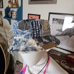 One of a kind denim bucket hat made with recycled denim jeans.  Every hat is unique.  Already machine washed and dryed for optimal distressed look.  Very comfortable on.   Ready to ship Casual Cotton Patchwork Hat, Faded Vintage Hat, Blue Cotton Festival Hat, Blue Cotton Bucket Hat For Festivals, Distressed Cotton Retro Hat, Vintage Denim Blue Cotton Hat, Vintage Blue Distressed Hat, Vintage Cotton Hat For Festivals, Vintage Cotton Festival Hat