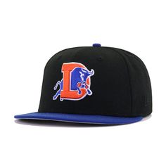 New Era Cap 59Fifty fitted for the Durham Bulls of Minor League Baseball in custom colorway of black and blue featuring primary logo. After finally watching that famous movie one night, we decided it was due for us to make a Durham Bulls fitted. But we wanted to bring something different to the table and not just deliver a standard Bulls style. We opted for something more wearable and decided on the Black/Light Royal Blue scheme, staying true to their team colors. With Orangeade logo providing a Black Fitted Hat With Flat Crown For Sports Events, Black Flat Crown Fitted Hat For Sports Events, Black Baseball Cap With Flat Crown For Fans, Black Flat Crown Baseball Cap For Fans, Black Collegiate Fitted Baseball Cap, Black Collegiate Style Fitted Baseball Cap, Black Flat Crown Snapback Hat For Fan Gear, Black Fitted Hat With Flat Crown For Fan Gear, Black Fitted Hat With Flat Crown For Fans