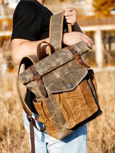 Vintage backpack made of premium quality canvas

 Want to treat yourself to a vintage canvas backpack ? This is an excellent choice because it is a noble, ultra-resistant , and particularly elegant material. This pretty bag and its many pockets are a very practical accessory, to use daily or for a special occasion such as a trip.

 ✂ BACKPACK DETAILS



 Very high durability

 Totally waterproof

 Anti-chafing suspenders

 Robust seams and finishes

 Multiple interior and exterior pockets

 Rolled closure

 Materials: Premium canvas, genuine leather

 Gender: unisex




 ✂ DIMENSIONS 










 Height 




 Width 









 Dimensions 

 42 cm 




 30 cm Leatherworking Projects, Waxed Canvas Leather Backpack, Canvas Backpack Men, Leather Travel Backpack, Wax Canvas, Canvas Backpacks, Backpacks For Men, Travel Backpacks, Minimalist Backpack