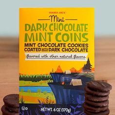 chocolate mini cookies next to a box of dark chocolate