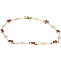 Prance in the palace of perfection with this elegant 10K Yellow Gold Garnet Bracelet, a piece that exudes timeless sophistication and feminine grace. The focal point of this bracelet is a captivating garnet gemstone, boasting a rich hue that catches the light with every movement. With a total carat weight of 1.50 carats, the garnet gemstone steals the spotlight, surrounded by delicate accents of shimmering diamonds totaling 0.18 carats. Crafted in lustrous 10K yellow gold, this bracelet combines luxury with everyday wearability, making it the perfect accessory for any occasion. Whether worn alone for understated elegance or layered with other favorites for a more dramatic look, this bracelet is sure to add a touch of glamour to any ensemble.Details: Exquisite Estate Jewelry: Handpicked fro Formal Fine Jewelry Diamond Bracelet With Birthstone, Elegant Red Gold Bracelet For Formal Occasions, Elegant Ruby Tennis Bracelet In Yellow Gold, Elegant 14k Gold Red Bracelet, Elegant Yellow Gold Ruby Tennis Bracelet, Elegant Gold Bracelet With Birthstone For Formal Occasions, Elegant Ruby Tennis Bracelet For Formal Occasions, Elegant Ruby Diamond Bracelet For Formal Occasions, Elegant Garnet Jewelry With Gemstone Accents