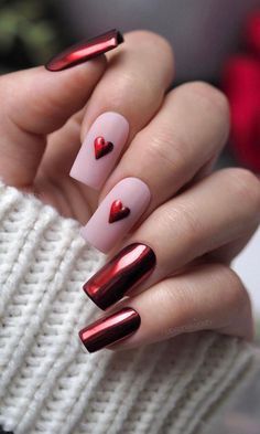 Burgundy Nail Designs, Chrome Nails Designs, Red Valentine, Cute Nails For Fall, Cute Summer Nails