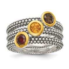 Sterling Silver Gold-plated Gemstone Rings at $ 75.2 only from Jewelryshopping.com Garnet Engagement Ring, Sterling Silver Rings Bands, Garnet Jewelry, Engagement Ring Sizes, Citrine Stone, Silver Band Ring, Smoky Quartz, Stackable Rings, 925 Sterling Silver Jewelry