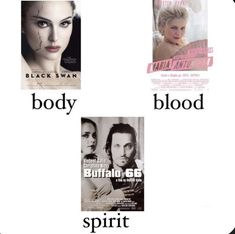 four different movie posters with the words body, blood, and spirit