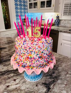 Multicolor, sprinkled, birthday, strawberry cake Birthday Cake Inspo Pink, 15th Girl Birthday Party Ideas, Girly Bday Cakes, Girl 15th Birthday Ideas, Girls 15th Birthday Party Ideas, Birthday Cake 15th Girl, 15th Birthday Party Ideas Girl, Birthday Ideas 15, 15th Birthday Cake Ideas