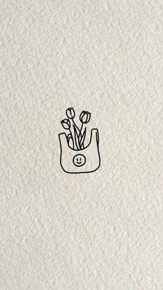 a black and white drawing of flowers in a bag