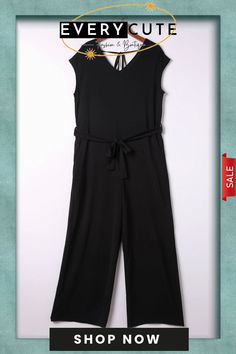 Black Sleeveless V Neck Belted Wide Leg Jumpsuit Black Sleeveless Solid Jumpsuit, Sleeveless Black Jumpsuit, Look Your Best, Wide Leg Jumpsuit, Black Sleeveless, Classic Looks, Wide Leg, Jumpsuit, Shop Now