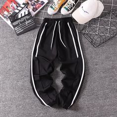 FREE SHIPPING Women Striped Jogger Pants JKP1809 Casual Stretch Joggers, Casual Full Length Pants With Elastic Side Panels, Casual Ankle-length Pants With Elastic Side Panels, Trendy Jogging Bottoms, Hip Hop Style Stretch Bottoms For Jogging, Trendy Jogging Long Pants, Trendy Long Jogging Pants, Hip Hop Stretch Bottoms For Jogging, Stretch Hip Hop Bottoms For Jogging