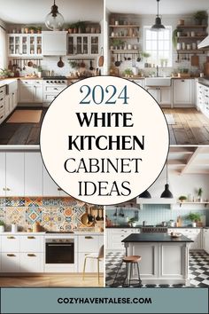 white kitchen cabinets with text overlay that reads,'2012 white kitchen cabinet ideas '