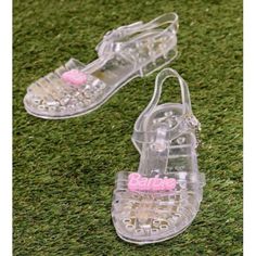 Comes As Pictured Brand New With Tags (Ships Without Box) Women's Size 8 Trendy Clear Sandals With Round Toe, Trendy Clear Round Toe Sandals, Cute Open Toe Jelly Sandals, Trendy Plastic Sandals With Round Toe, Fun Plastic Sandals For Summer, Trendy Clear Jelly Sandals For Vacation, Cute Closed Toe Jelly Sandals For Summer, Trendy White Jelly Sandals With Flat Heel, Trendy White Flat Heel Jelly Sandals