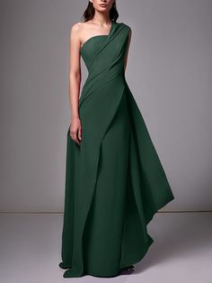 Sheath/Column One-Shoulder Sleeveless Evening Dresses With Pleats Ruch - Mondressy Fitted Pre-draped Sleeveless Gown, Sleeveless Chiffon Dress With Sweep Train, Fitted Sleeveless Chiffon Dress For Gala, Sleeveless Chiffon Dress With Sweep Train For Party, Gala Sleeveless Chiffon Evening Dress, Chiffon Sleeveless Evening Dress For Gala, Pre-draped Sleeveless Bridesmaid Evening Dress, Sleeveless Chiffon Gala Evening Dress, Elegant Sleeveless Chiffon Dress With Sweep Train