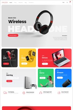 an image of a website page with headphones on the front and side, as well as