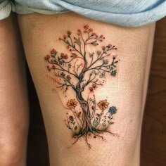 Dynamic Wildflower Tattoo Flash Disney Tree Of Life Tattoo, Female Tree Of Life Tattoo, Wildflowers And Butterflies Tattoo, Wild Flower And Bird Tattoo, Dragonfly Wildflower Tattoo, Woodland Flower Tattoo, Wildflower Tattoo Design, Wildflowers And Birds Tattoo