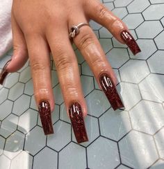 Brown Glitter Nails, Brown Acrylic Nails, Nails Brown, Brown Glitter, Exotic Nails, Acrylic Coffin, Brown Nails, Square Acrylic Nails, Fire Nails