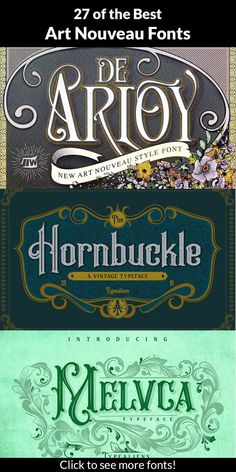 four different types of font and numbers on the cover of an advertisement for art nouveau