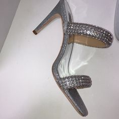 Nwot Life Of The Party- That’s You In These Silver Jeweled Stilettos. The Open Toe Double Strap Of Jewels Will Have You Looking And Feeling Comfortable. Size. 8 Color. Silver Open Toe Heel. 3.34” Condition. New Like Condition, More Money Silver Open Toe Heels, Block Heels Wedding, Formal Heels, Metallic Pumps, Crystal Heels, Embellished Heels, Elegant Heels, Badgley Mischka Shoes, Kitten Heel Sandals