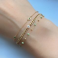 Five Station Emerald Bracelet 14K Yellow Gold Emerald 2mm each 7" LongLobster clapThank you for visiting our shop!Visit our website DmKJewelry.comAlso Follow us on Instagram https://www.instagram.com/dmkjewelry_/ Dainty Green Gold Plated Bracelets, Handmade Gold Bracelets With May Birthstone, Handmade Gold Bracelets For May Birthstone, Green Bracelet With Adjustable Chain, Green Bracelets With Adjustable Chain, Minimalist Gold Bracelets With May Birthstone, Station Bracelet, Emerald Bracelet, Follow Us On Instagram