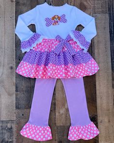 Paw Patrol Skye Outfit Long Sleeve Sets For Birthday In Spring, Long Sleeve Birthday Sets For Spring, Cute Polka Dot Sets For Spring, Cute Polka Dot Spring Sets, Playful Fitted Purple Sets, Playful Polka Dot Sets For Spring, Playful Polka Dot Spring Sets, Pink Long Sleeve Sets For Birthday, Pink Long Sleeve Birthday Set